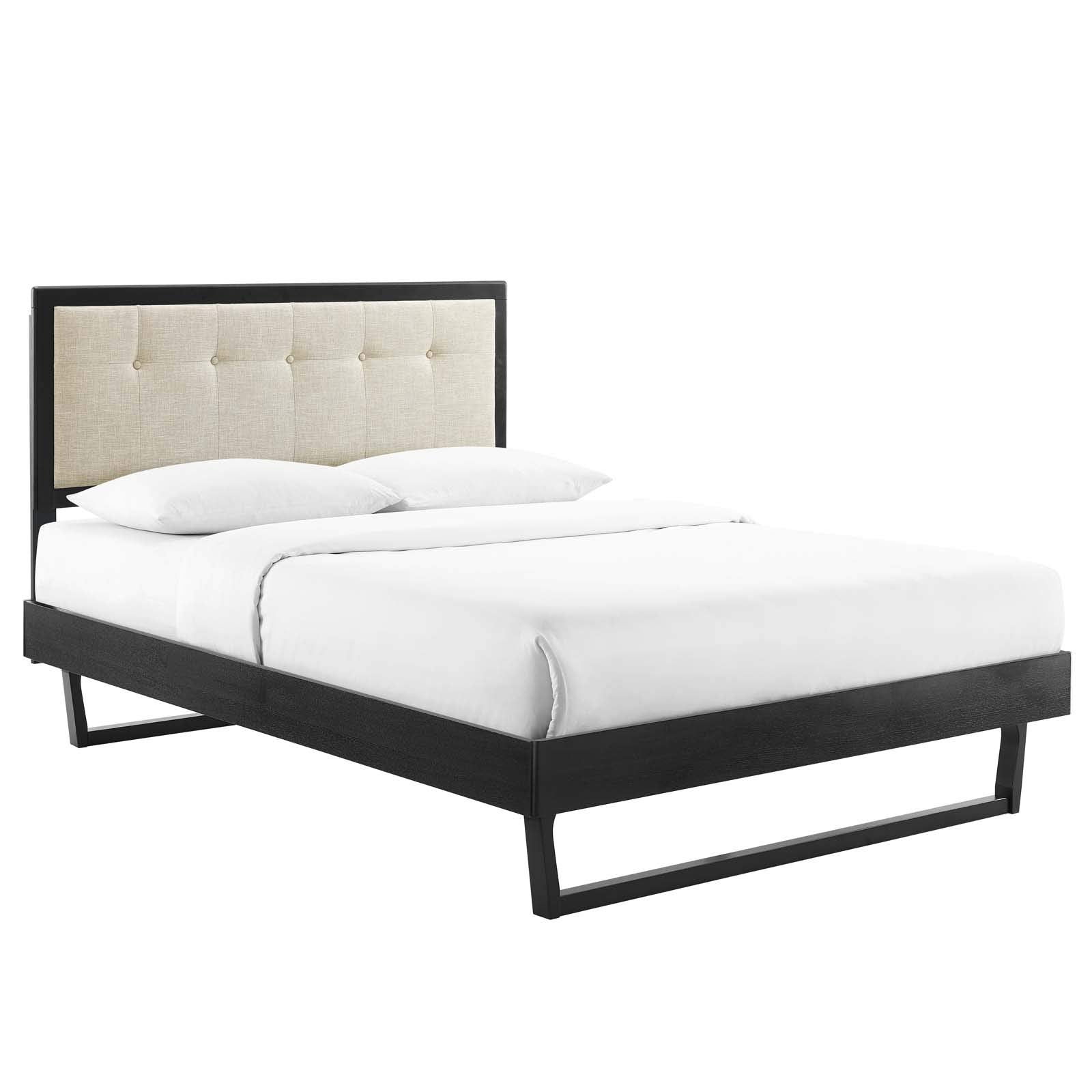 Modway Mod-6384-Blk-Bei Willow Queen Wood Platform Bed With Angular Frame, Black Beige